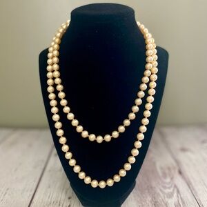 Miriam Haskell Single Strand Faux Pearl Necklace 39”